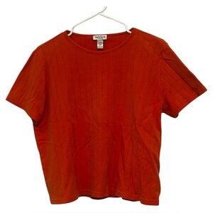 Vintage Van Heusen Orange Ribbed Cropped Y2K 90s Cotton T-Shirt Women’s Large